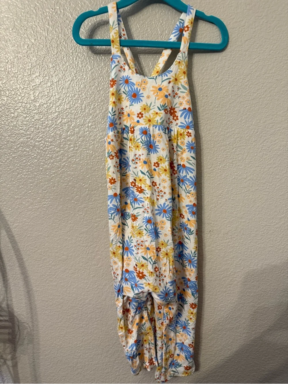 Angel Dear Blue & Yellow Floral Strappy One-Piece Footie